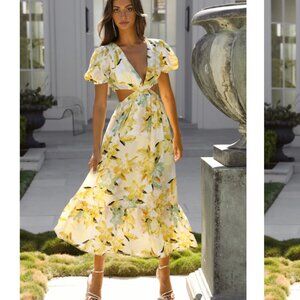 Hello Molly Feelin Florals Midi Dress Yellow Extra Small